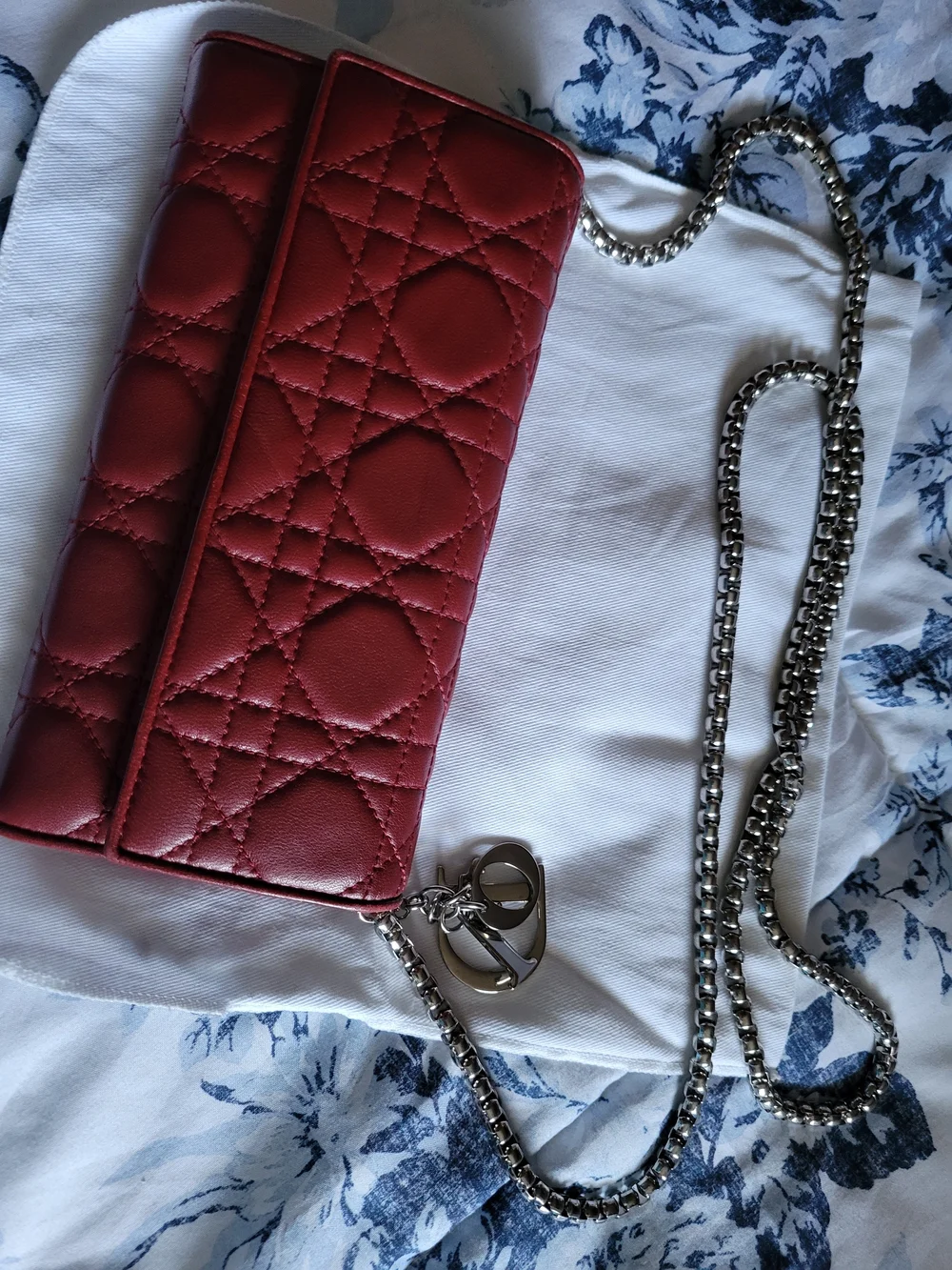 Red Dior Cannage Quilting W/ Refined Leather W/Orginal Box & Dust Bag